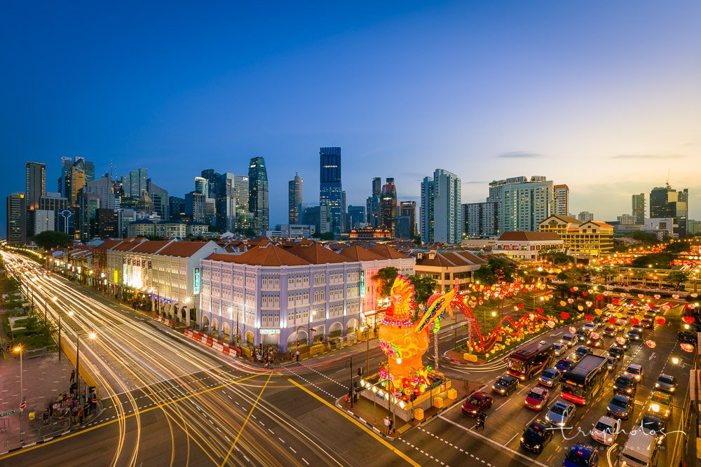 Blue hour at Chinatown during the Lunar New Year, Singapore | Travel photography by www.truphotos.com