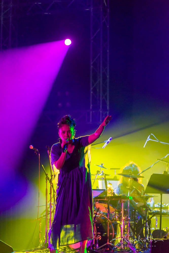 Hajime Chitose on stage performing in front of her fans in Singapore